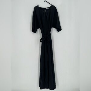 Ozma Nishi Belted Cropped Romper In Black Tencel